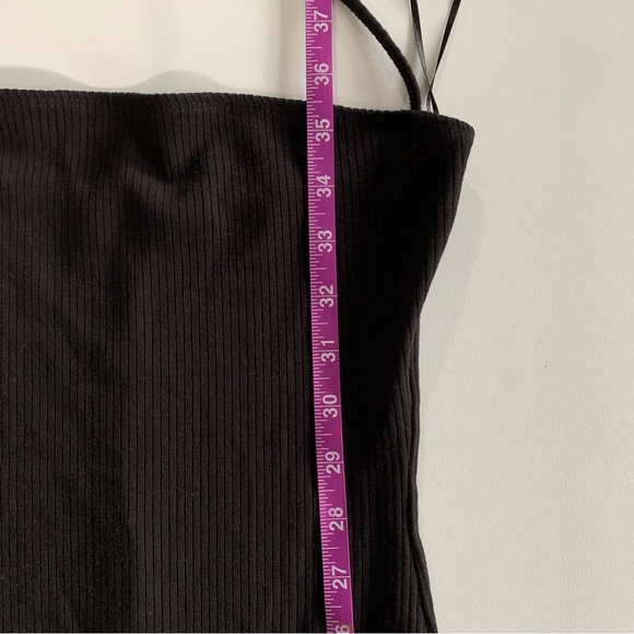 Reformation Hilo Knit Halter Tie Neck Midi Slit Cut Black Rib Faux Wrap Dress XS - Picture 14 of 14
